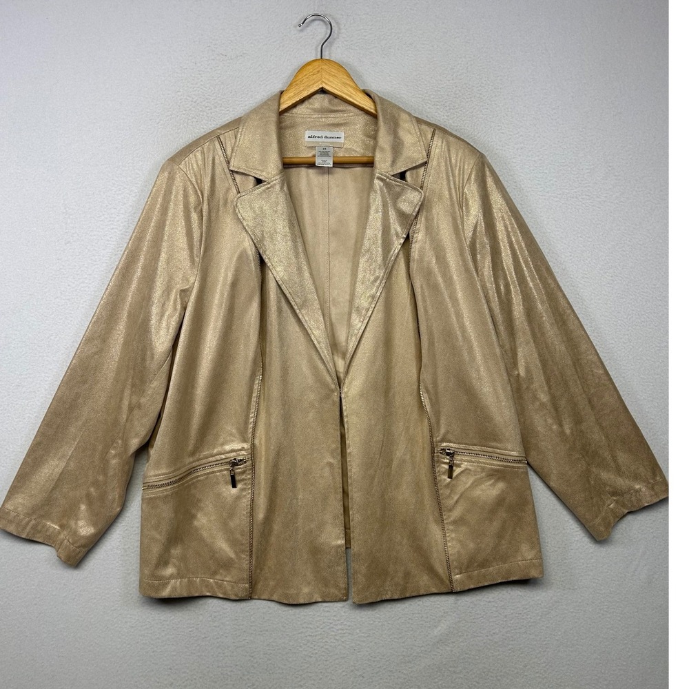 Metallic Shimmer Alfred Dunner Woman 2X Gold Faux Suede Blazer Jacket Career